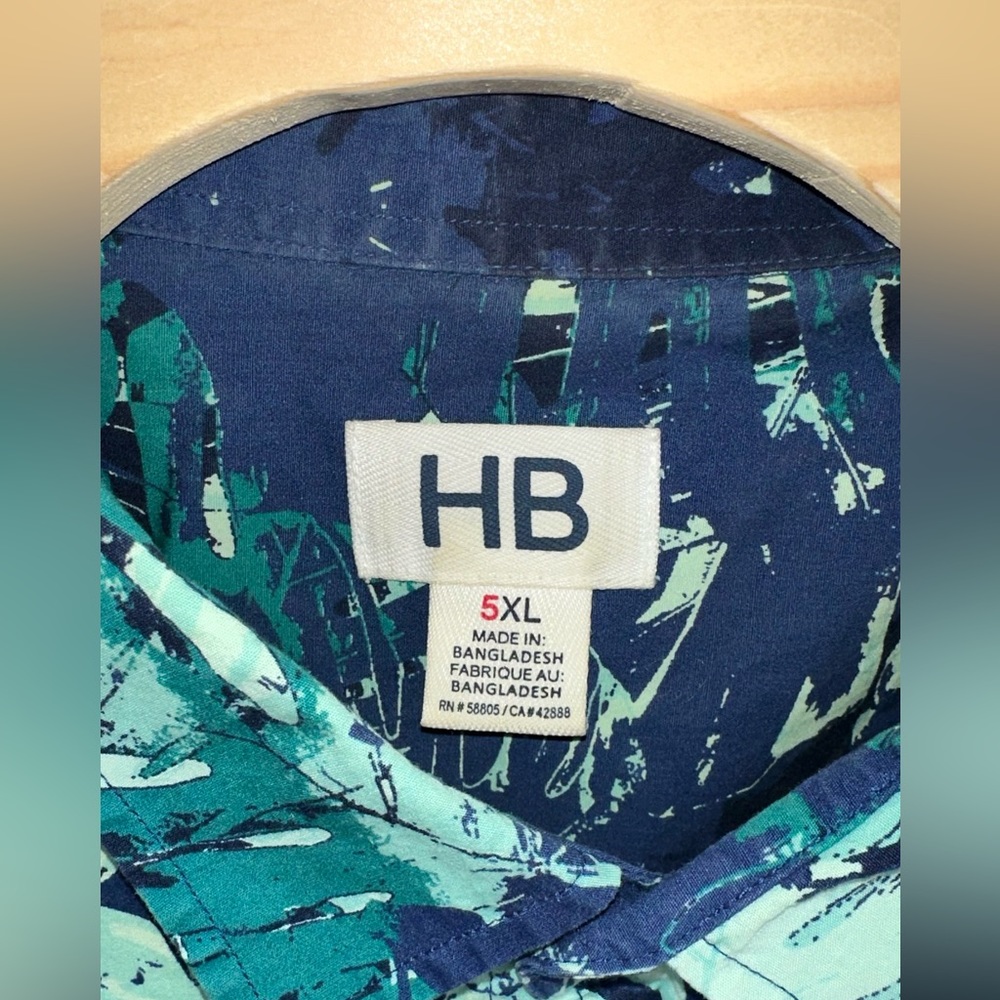 Harbor Bay Blue and Green Leaf Print Shirt - Picture 3 of 9
